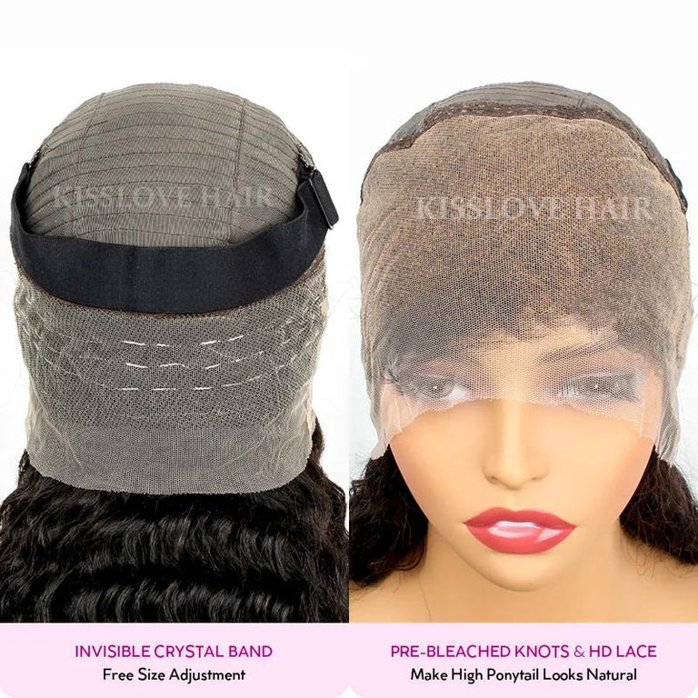 upgrade 360 lace wig cap pre-bleached knots, pre-plucked hairline with invisible crystal stripe and elastic band - kisslove hair