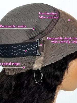 upgrade 360 lace wig cap pre-bleached knots, pre-plucked hairline, pre-cut lace with elastic band and invisible crystal stripe - kisslove hair