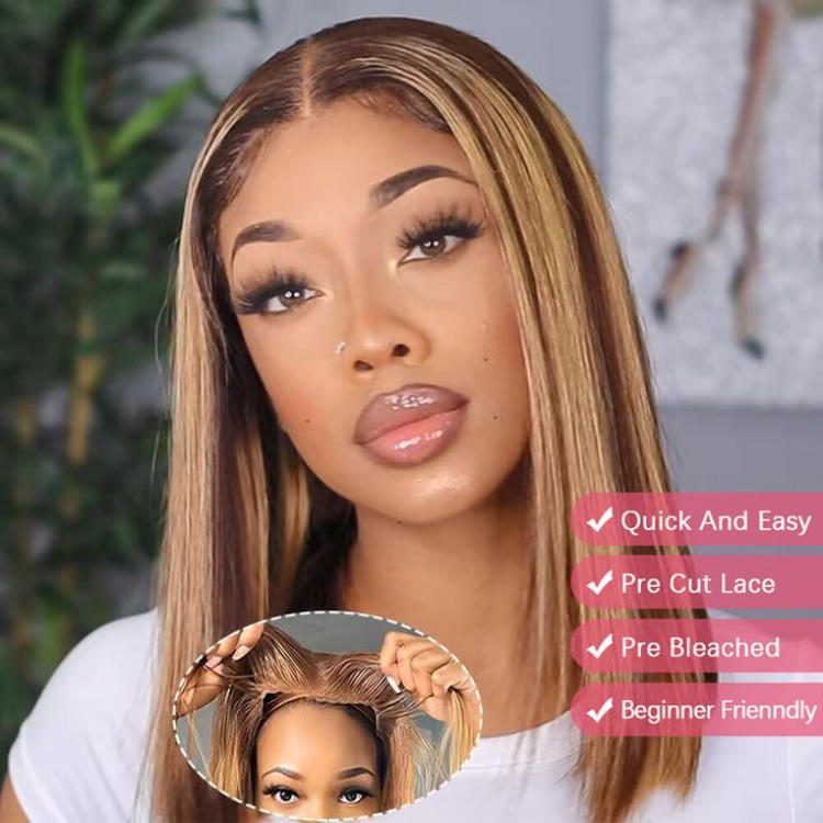 Wear & Go Highlights Bob Wig 4x4 5x5 4x6 13x4 Lace Wigs Straight Human Hair