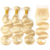 613 Blond Body Wave 3 Bundles With Closure 10A Brazilian Virgin Hair 