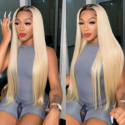 1b/613 Honey Blonde Wig Lace Front Human Hair Wigs Straight Hair