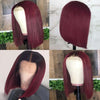 1B/99J Red Burgundy Bob Wig Straight Human Hair Lace Wigs- KissLove Hair