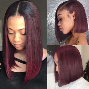 1B/99J Red Burgundy Bob Wig Straight Human Hair Lace Wigs- KissLove Hair