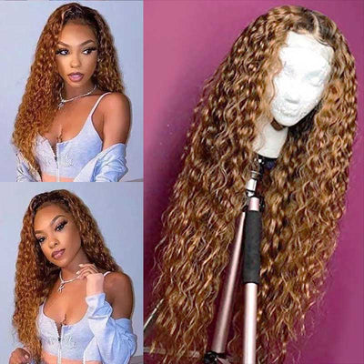 #30 Brown Curly Hair Wig Deep Wave 4x4 13x4 Transparent Lace Front Human Hair Wigs - KissLove Hair