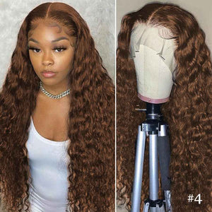 #4 Brown Hair Wig Deep Wave Lace Front Human Hair Wigs- KissLove Hair