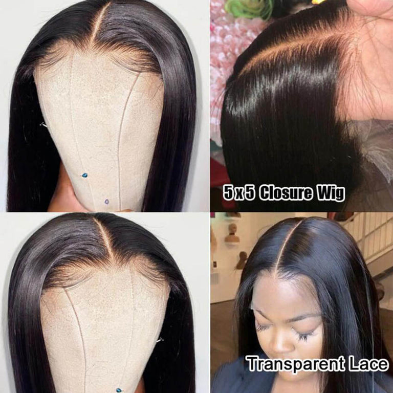 5*5 HD Lace Wig Straight Hair 10A Brazilian Virgin Human Hair Wigs For Women - Kisslove Hair