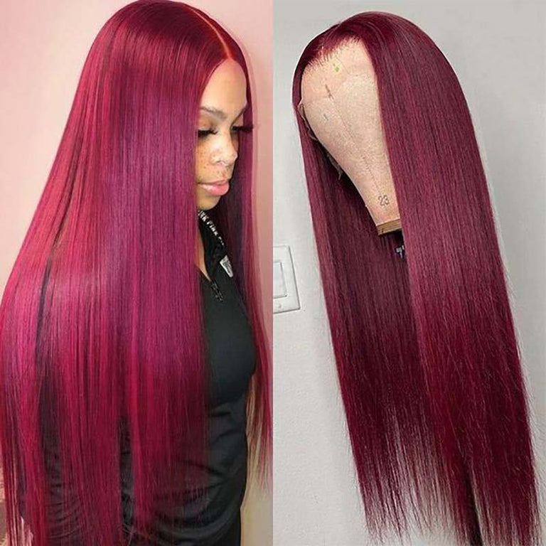 100J Red Hair Colored Wig Straight HD Lace Front Human Hair Wigs