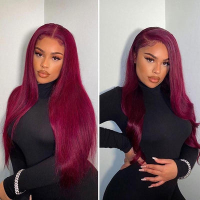 99J Red Hair Colored Wig Straight HD Lace Front Human Hair Wigs