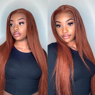 #35 Auburn Hair Wig Silky Straight 5x5 13x4 13x6 Transparent Lace Human Hair Wigs - KissLove Hair