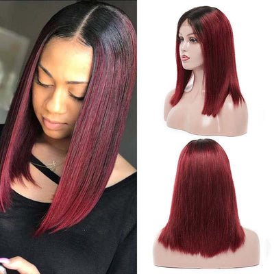 1B/99J Red Burgundy Bob Wig Straight Human Hair Lace Wigs- KissLove Hair