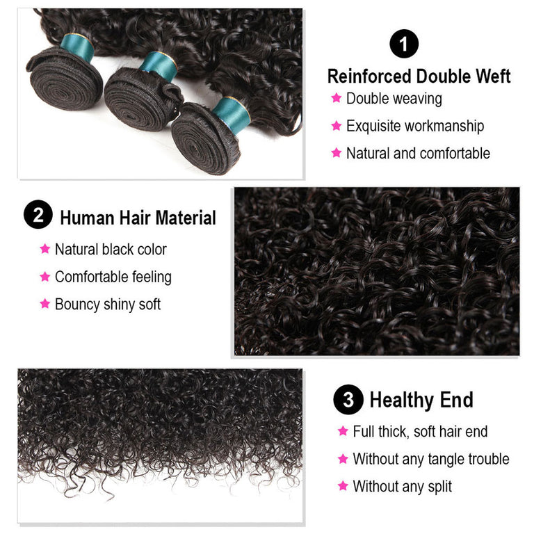 Jerry Curly 3 Bundles With 13*4 Lace Frontal Brazlian Human Hair Weave