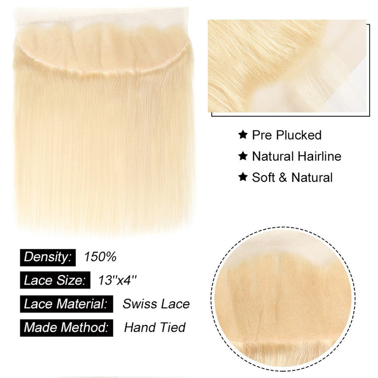 613 Honey Blonde Hair 3 Bundles With Frontal 10A Brazilian Straight Hair