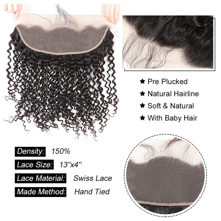 Jerry Curly 3 Bundles With 13*4 Lace Frontal Brazlian Human Hair Weave