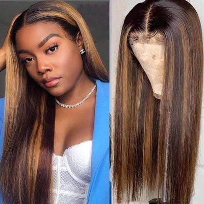 Highlight Wig Ombre Brown Lace Front Wigs Straight Hair- KissLove Hair