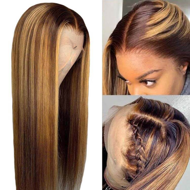 Highlight Wig Brown Lace Front Wigs Straight Hair -KissLove Hair