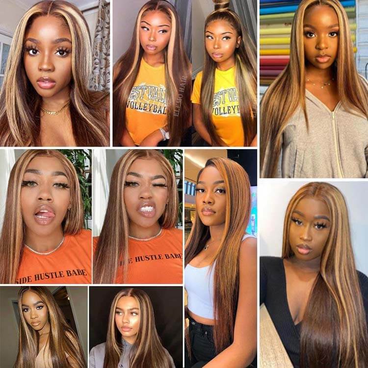 Highlight Wig Brown Lace Front Wigs Straight Hair -KissLove Hair