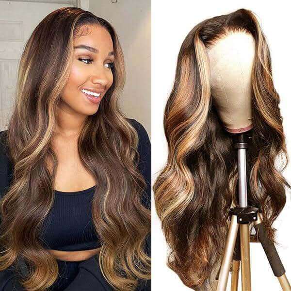 13x4 Ombre Highlight Wig 3D Body Wave Transparent Lace Front Human Hair Wigs - KissLove Hair