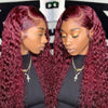 99J Dark Red Hair Deep Curly Burgundy Wig 13x4 13x6 360 Transparent Lace Human Hair Wigs - KissLove Hair
