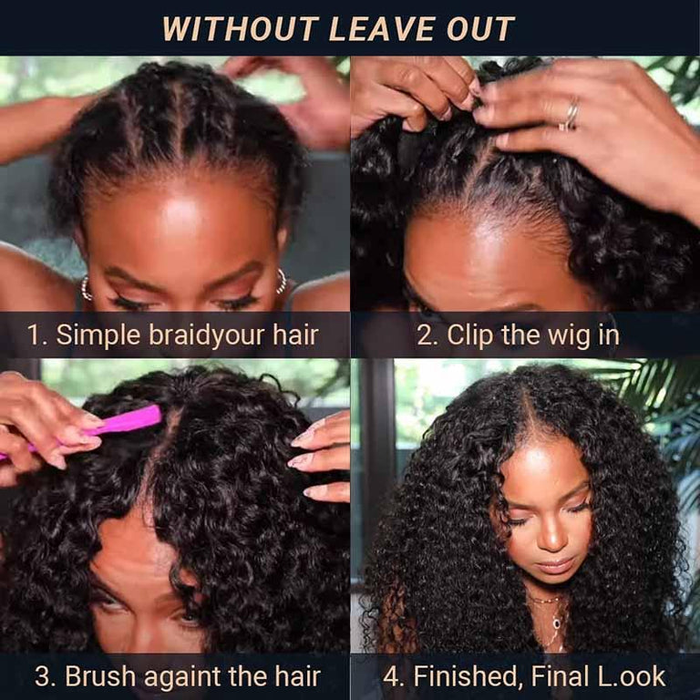 BOGO: Jerry Curly V Part Wig Glueless Thin Part Human Hair Wigs No Glue No Leave Out - KissLove Hair