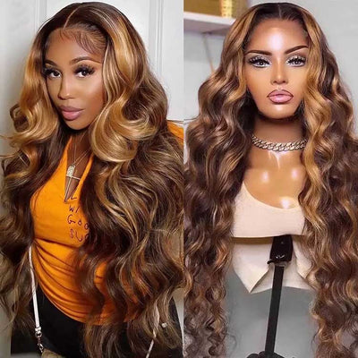 Ombre Highlight Wig 3D Body Wave 4x4 13x4 13x6 Transparent Lace Front Human Hair Wigs - KissLove Hair