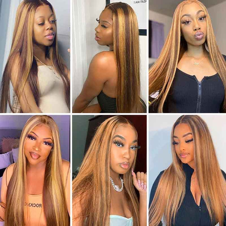 P4/27 Highlight Straight Human Hair 3 Bundles With Closure 9A Brazilian Hair - KissLove Hair