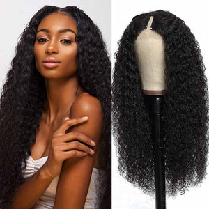 BOGO: Jerry Curly V Part Wig Glueless Thin Part Human Hair Wigs No Glue No Leave Out - KissLove Hair
