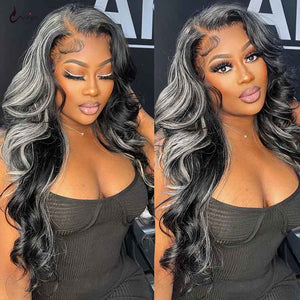 Platinum Highlights Mixed Color 13x4 Transparent Lace Front Human Hair Wigs Body Wave - KissLove Hair