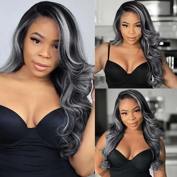 Platinum Highlights Mixed Color 3D Body Wave 13x4 Transparent Lace Front Human Hair Wigs - KissLove Hair