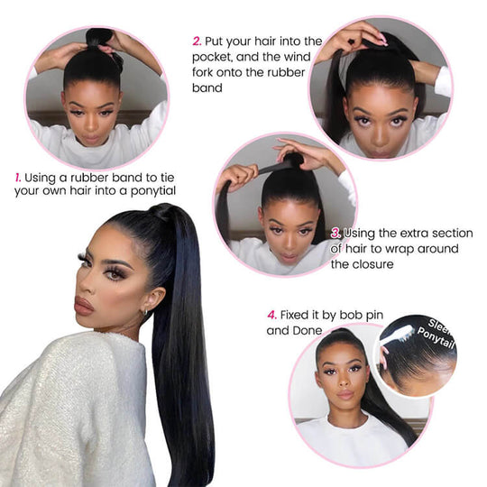Ponytail Human Hair Extensions Silky Straight Hair Extension For Women - KissLove Hair