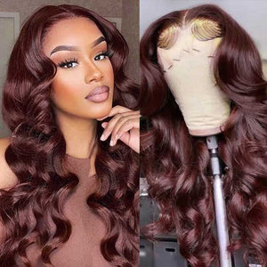 Reddish Brown Human Hair Wigs Body Wave Red Brown Lace Wig- KissLove Hair