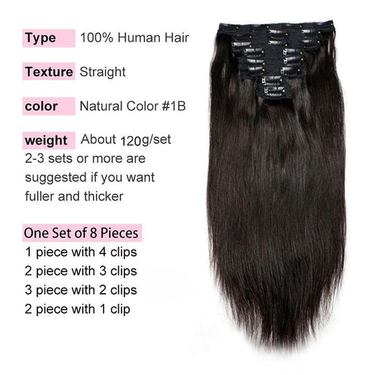 Straight Clip In Hair Extensions for Women - KissLove Hair