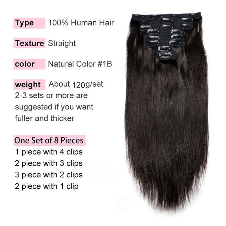 Straight Clip In Hair Extensions for Women - KissLove Hair