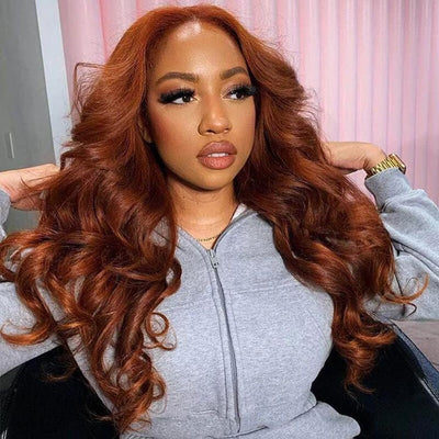 Auburn Hair Wig 3D Body Wave 5x5 13x4 13x6 Transparent Lace Human Hair Wigs #35 - KissLove Hair