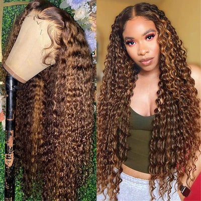 Highlights Pre Plucked 360 Transparent Lace Frontal Wig Deep Wave Human Hair Wigs - Kisslove Hair