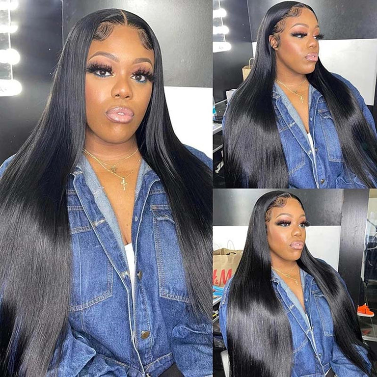 13x4 HD Lace Front Wig Bone Straight Transparent Lace Wigs 14A Double Drawn Hair - KissLove Hair