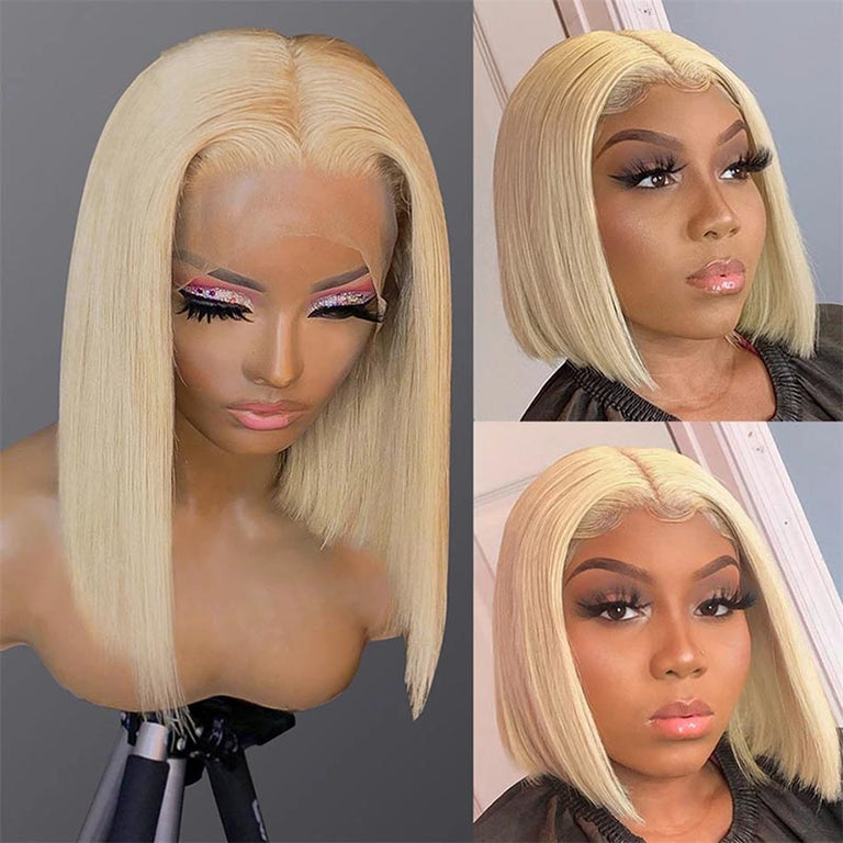 613 Honey Blonde Bob Wig 13x4 HD Transparent Lace Front Human Hair Wigs - KissLove Hair