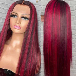 Black Hair With Red Highlights 13x4 & 13x6 Lace Front Human Hair Wigs- KissLove Hair
