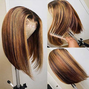 Highlight Bob Wig 13x4 Transparent Lace Front Human Hair Wigs Straight Hair - KissLove Hair