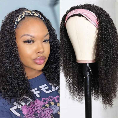 Kinky Curly Hair Headband Wig Glueless Brazilian Virgin Hair Human Hair Wigs - KissLove Hair