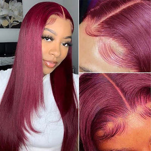 Layer Bob Haircut 99J Red Long Bob 18"~22" Transparent Lace Human Hair Wigs - KissLove Hair