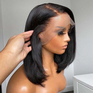 BOGO: Straight Bob 10"~14" Transparent Lace Front Wig Brazilian Human Hair Wigs - KissLove Hair