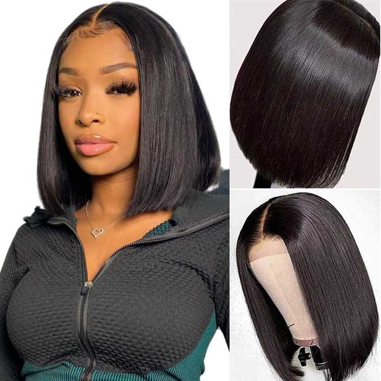 Short Bob Wig Straight Hair Glueless 4x4 Transparent Lace Front Human Hair Wigs - KissLove Hair