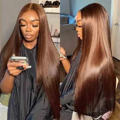 #4 Chocolate Brown Wig Straight Hair 5x5 13x4 13x6 Lace Front Wigs Human Hair - KissLove Hair