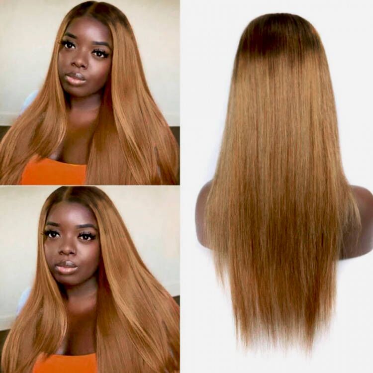 Brown Wig With Black Roots Ombre 5x5 13x4 13x6 Lace Wigs Straight Human Hair Wigs T1B/30 - KissLove Hair