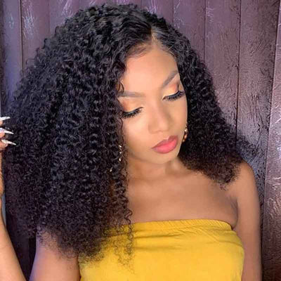 Kinky Curly Glueless Closure Wig Brazilian Human Hair Lace Wigs