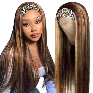 Straight Human Hair Headband Wigs with Highlights - KissLove Hair