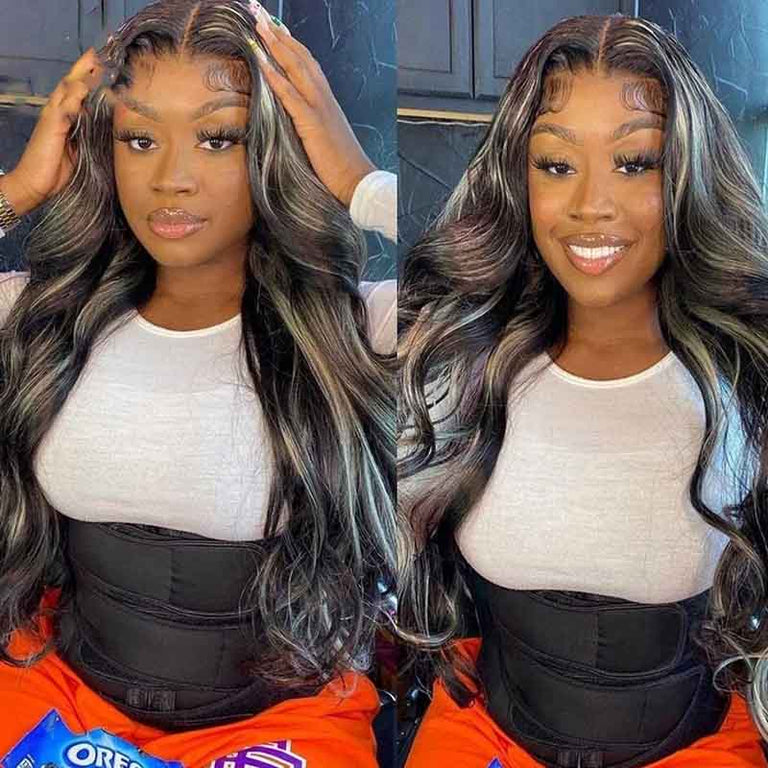Platinum Highlights Straight Mixed Color 13*4 Transparent HD Lace Front Human Hair Wigs - KissLove Hair