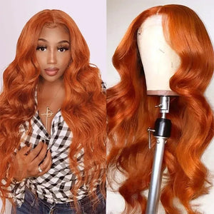 13x6 Transparent HD Lace Front Wig Brazilian Ginger 3D Body Wave Virgin Human Hair Lace Wigs - KissLove Hair