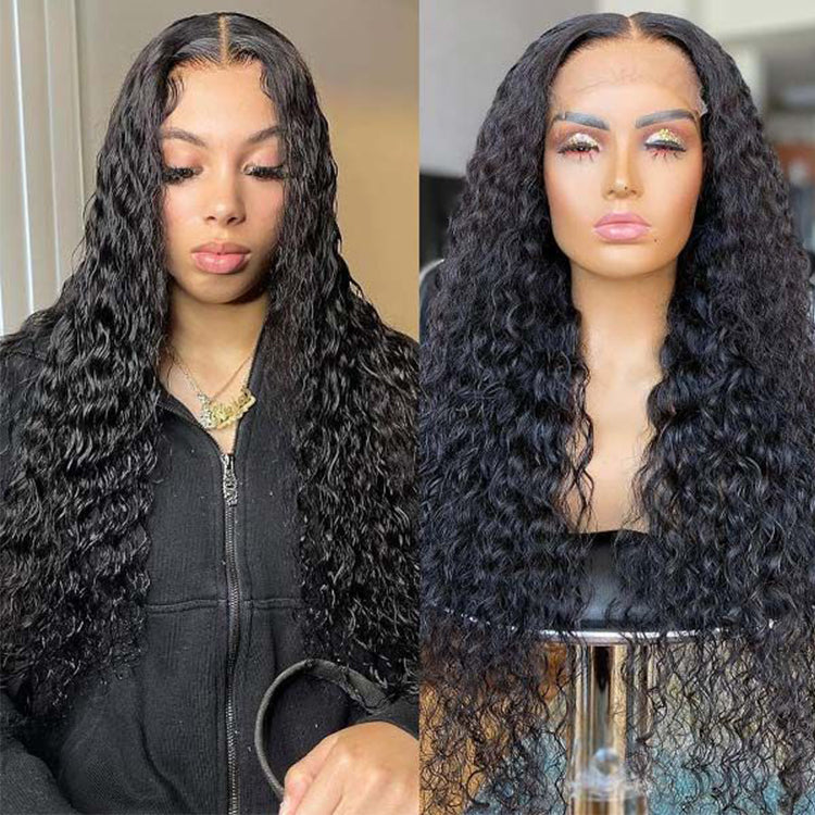 Double Drawn Crimped Hair 5*5 HD Lace Wig Water Wave 14A Brazilian Virgin Human Hair Wigs - Kisslove Hair