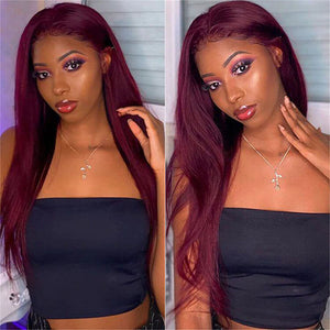 Pre Plucked 360 Transparent Lace Frontal Wig With Baby Hair 99j Burgundy Straight Human Hair Wigs - Kisslove Hair
